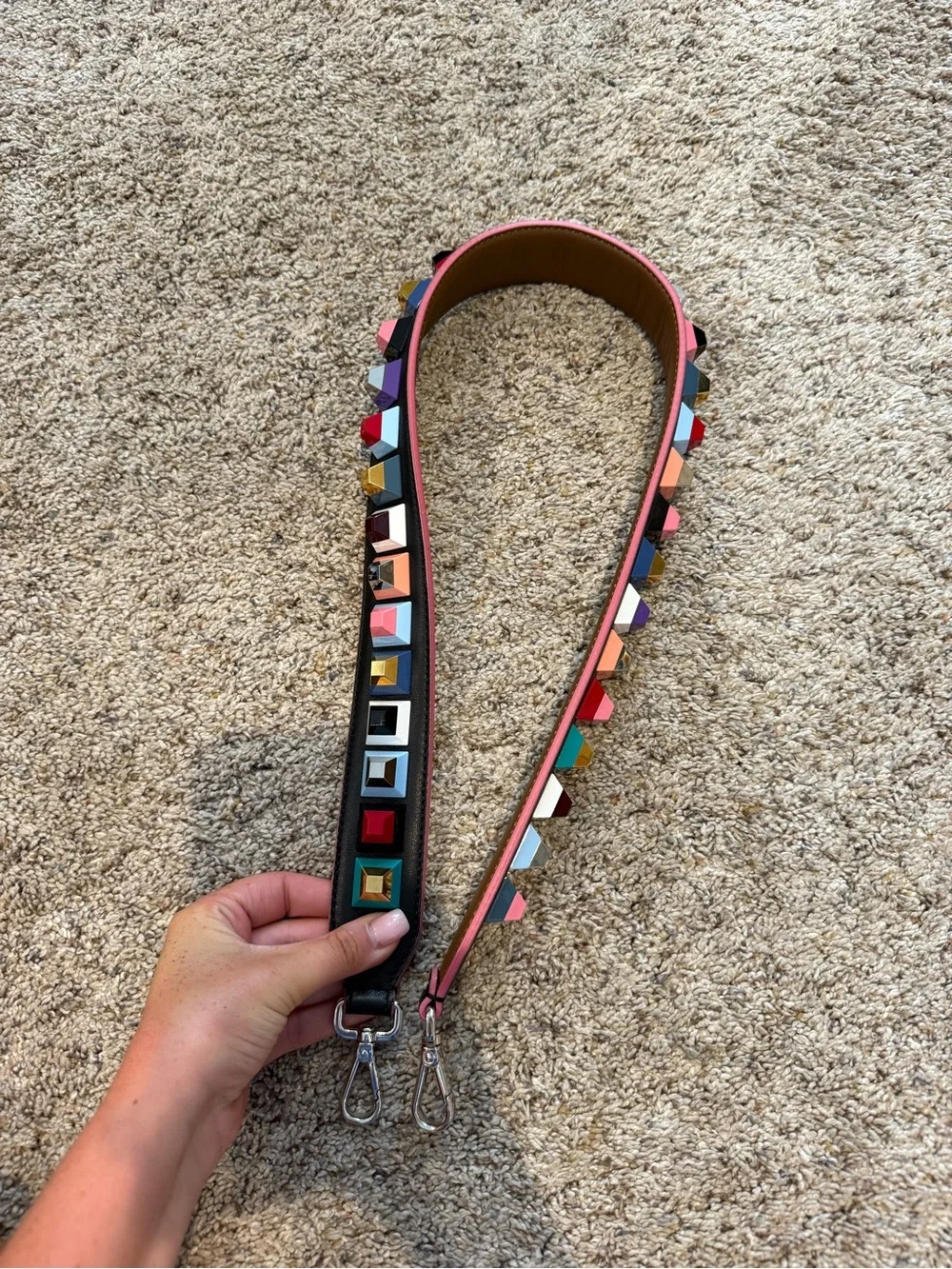 Fendi Multicolor Pyramid Stud Leather Strap with Brown Interior